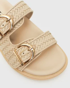 Women Betts Slides|Footbeds^ASTAR Leather Woven Strap Footbed Slides