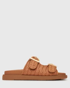 Women Betts Slides|Footbeds^ASTAR Leather Woven Strap Footbed Slides