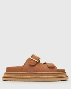Women Betts Sandals|Flats^HAZE Leather Buckle Flatform Slides