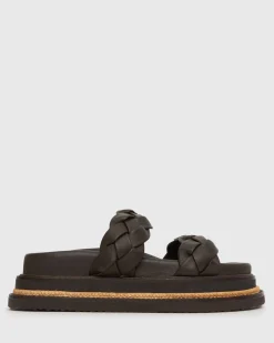 Women Betts Leather^HEIDI Braided Leather Flatform Slides