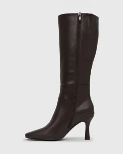 Women Betts Knee High|Chocolate^MAVERIK Square Toe Stiletto Knee Boots