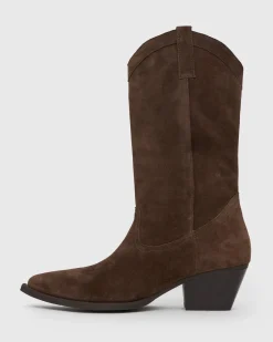 Women Betts Chocolate|Leather^PRE-ORDER HOWDY Suede Leather Western Boots