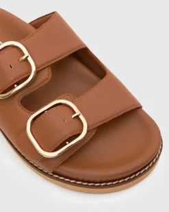 Women Betts Sandals|Flats^Wider Fit HUSH Leather Buckle Slides